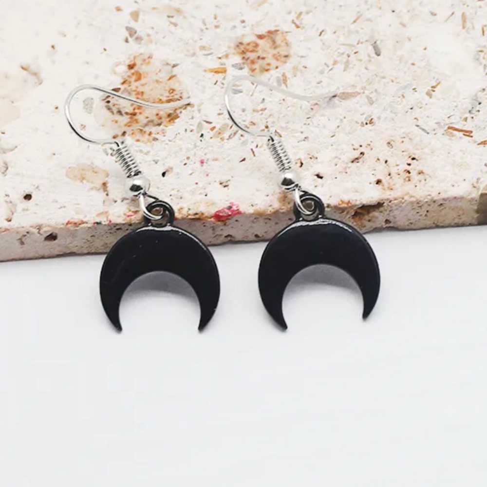 Black Crescent Moon Goth Drop Earrings